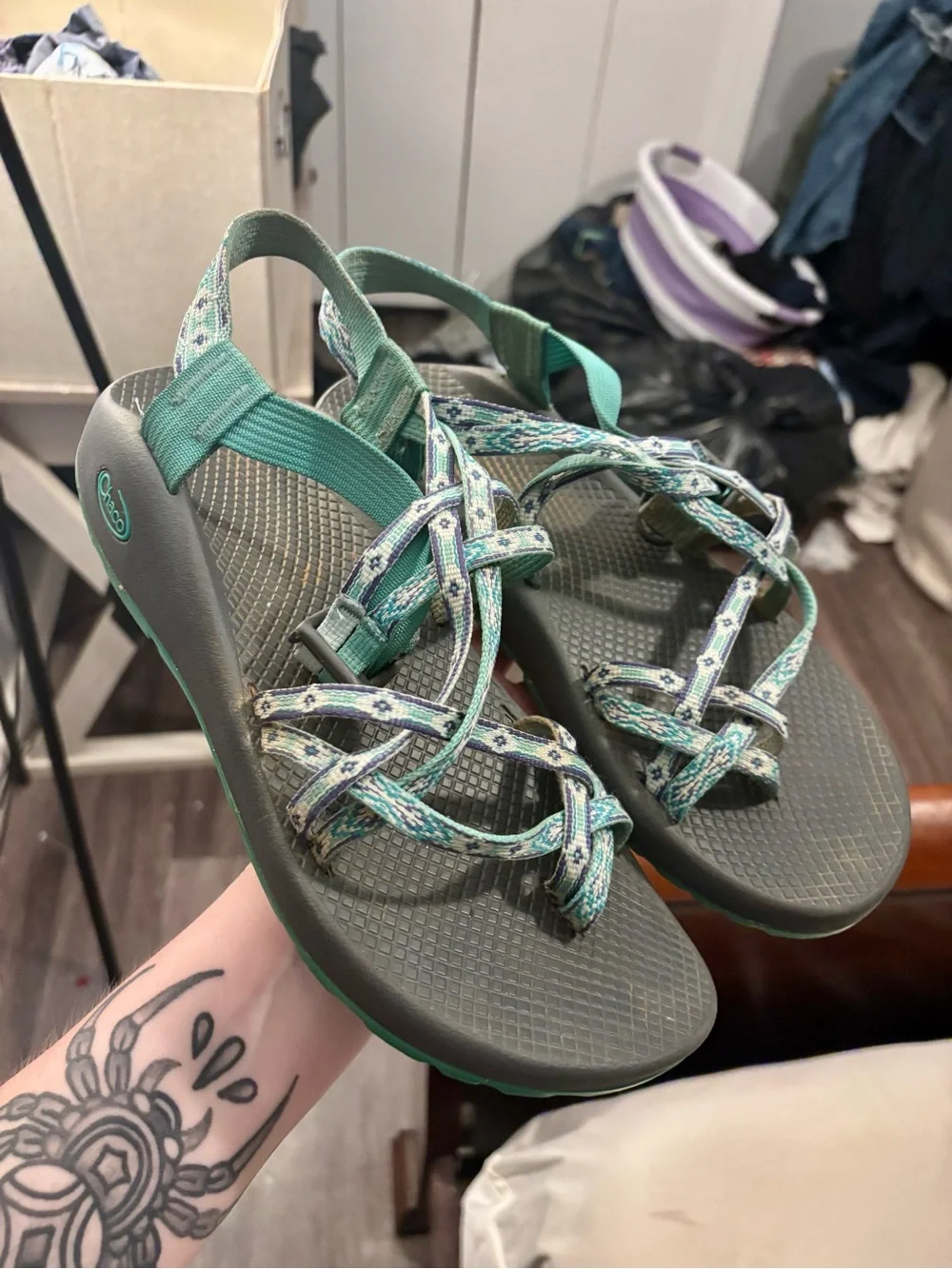 Chaco Women's Teal and Lavender Strappy Sport Sandals